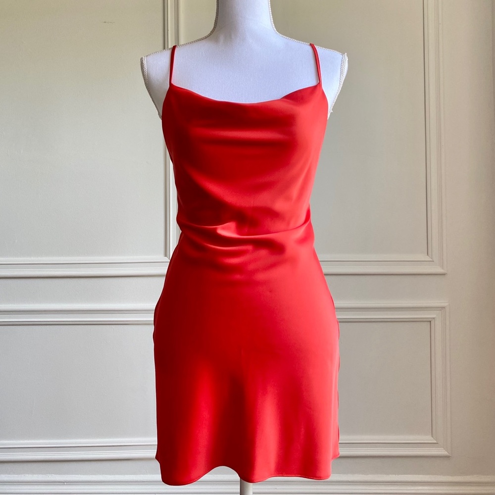 Satin Red Mini Cowl Neck Dress Urban Outfitters S